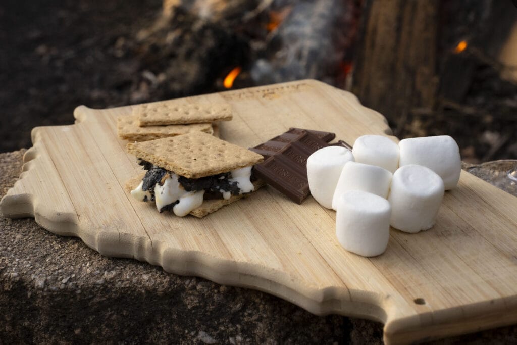 S'mores on a wooden board