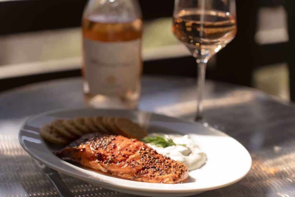 a trout dish on a table